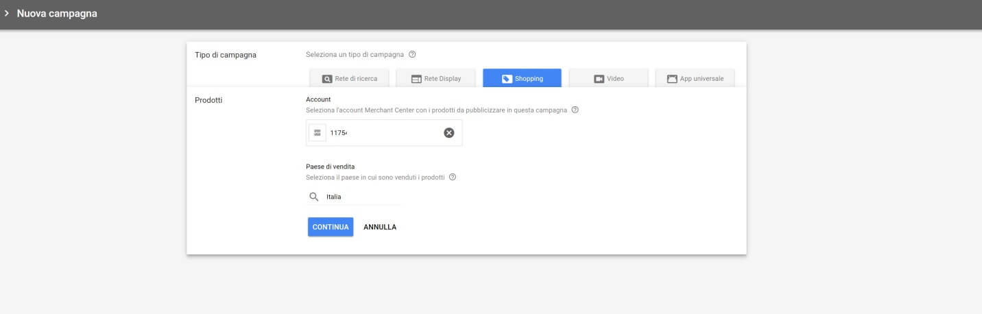 Adwords Creazione Campagna Google Shopping