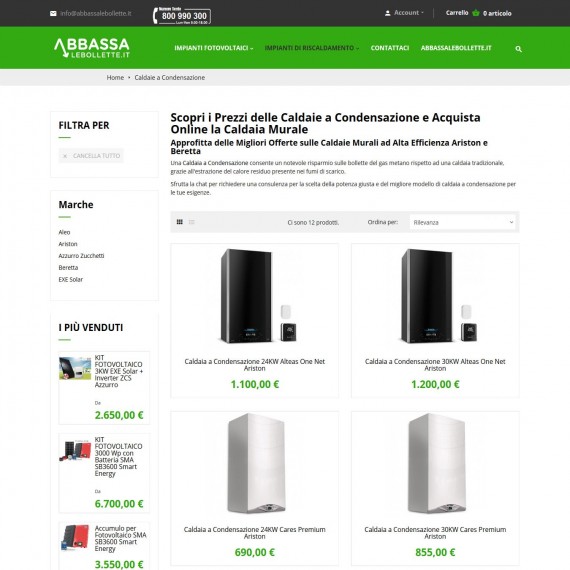 Realizzazione ecommerce per vendita online caldaie a condensazione