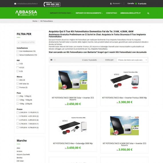 Realizzazione ecommerce vendita online kit fotovoltaici e batterie di accumulo