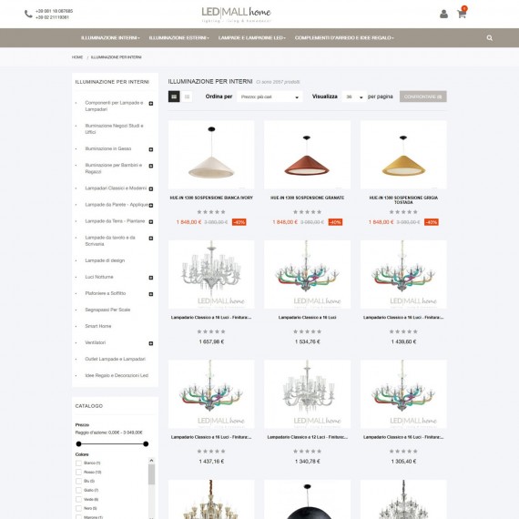 Ecommerce vendita online lampadari moderni e lampadari classici